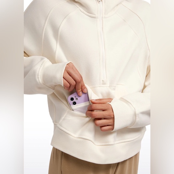 Fleece Lined Half Zip Hoodies with Thumb Holes - Picture 4 of 8